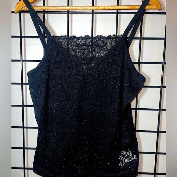 Harley Davidson Sparkle Tank with lace trim. Medium - Picture 1 of 5